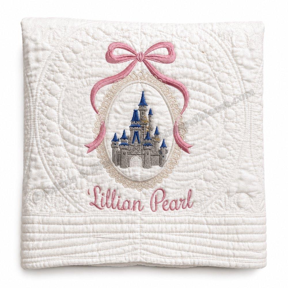Embroidered heirloom quilt personalized Lillian Pearl