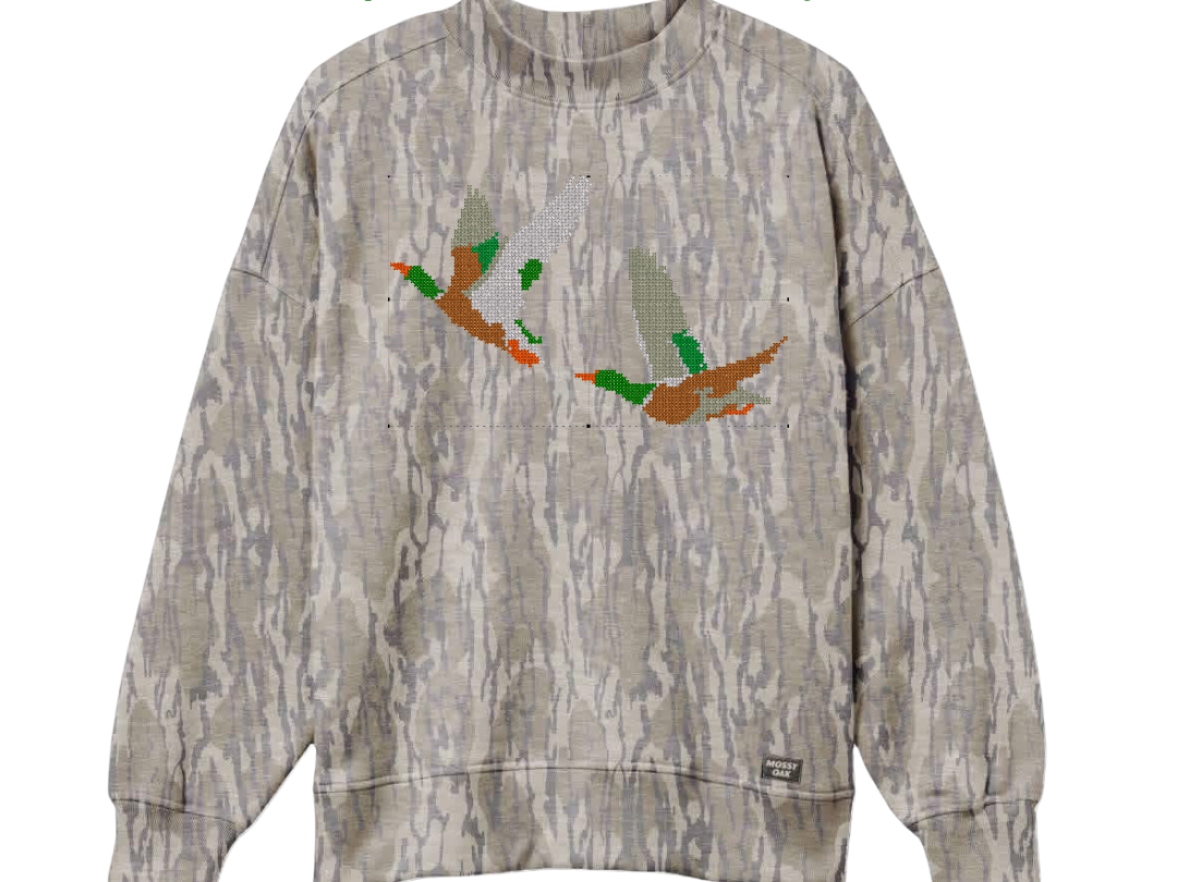 Mossy Oak mockneck, Duck Cross Stitch design