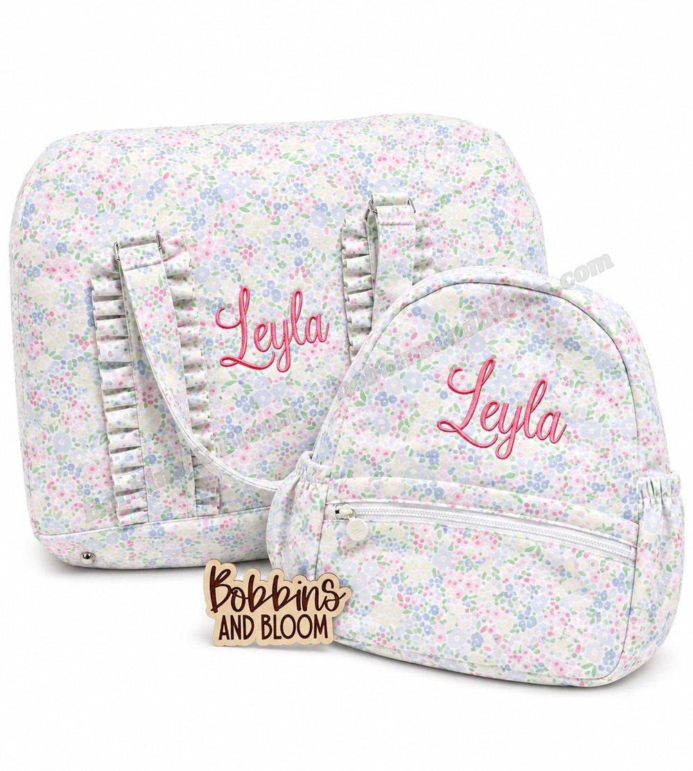 Personalized floral duffle and backpack embroidered Leyla