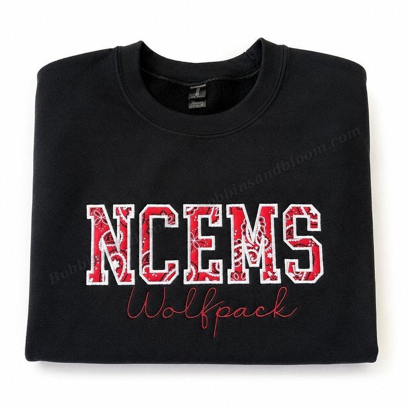 Custom NCEMS Wolfpack embroidered sweatshirt